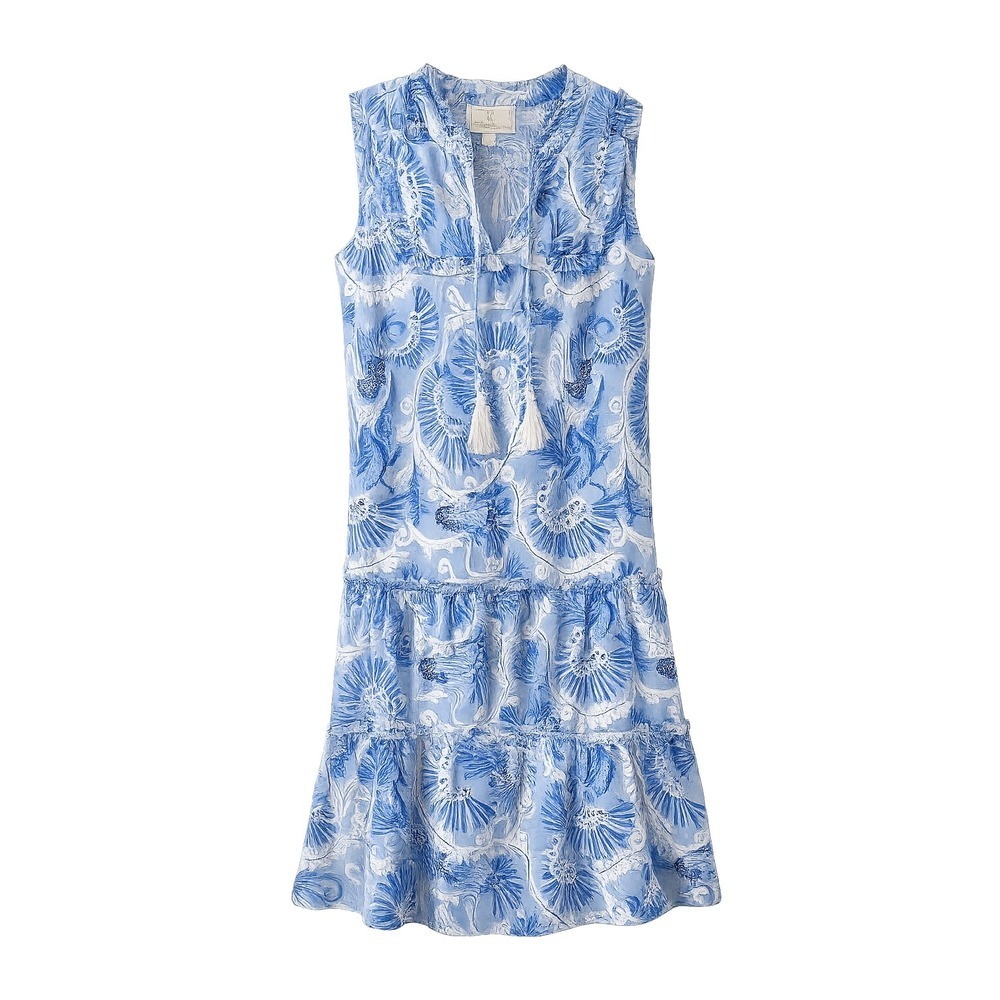 Sail to Sable STS Bradley Peacock Print Dress Small Coastal Preppy Cotton Blue